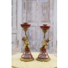 2 Czerwone Świeczniki Porcelana + Brąz - Amory Anioły - Dekoracja