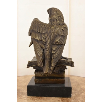 Sowa z Pisklętami na Książkach - Mądra Sówka Figura Rzeźba z Brązu Prezent