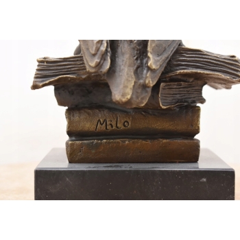 Sowa z Pisklętami na Książkach - Mądra Sówka Figura Rzeźba z Brązu Prezent