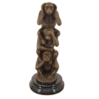 Trzy Mądre Małpy - Nie Widzi Nie Słyszy Nie Mówi - Nowoczesna Figura Brąz