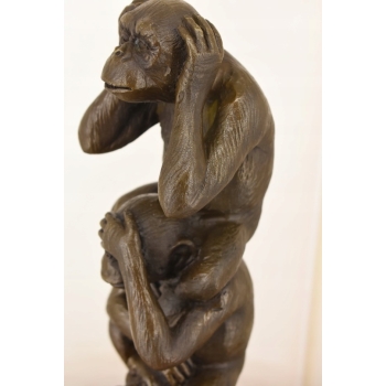 Trzy Mądre Małpy - Nie Widzi Nie Słyszy Nie Mówi - Nowoczesna Figura Brąz