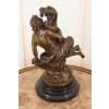 Nimfa i Satyr Na Marmurze - Figura Rzeźba z Brązu - Brąz Ozdoba
