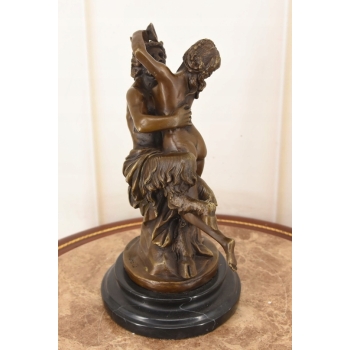 Nimfa i Satyr Na Marmurze - Figura Rzeźba z Brązu - Brąz Ozdoba