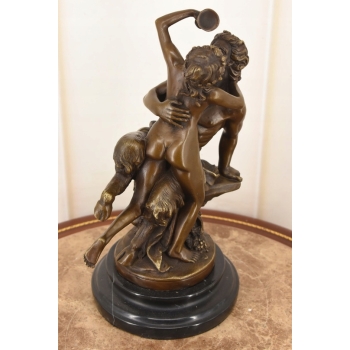 Nimfa i Satyr Na Marmurze - Figura Rzeźba z Brązu - Brąz Ozdoba