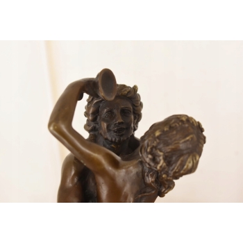 Nimfa i Satyr Na Marmurze - Figura Rzeźba z Brązu - Brąz Ozdoba