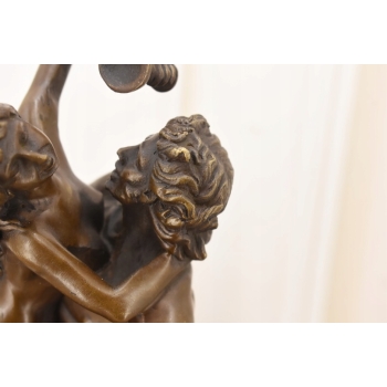 Nimfa i Satyr Na Marmurze - Figura Rzeźba z Brązu - Brąz Ozdoba