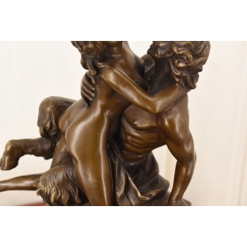 Nimfa i Satyr Na Marmurze - Figura Rzeźba z Brązu - Brąz Ozdoba