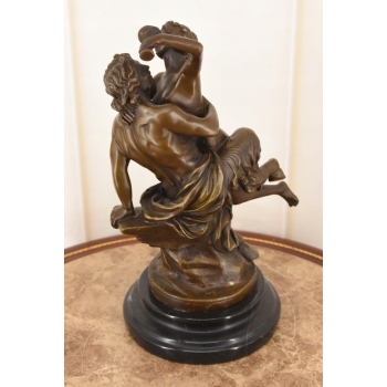Nimfa i Satyr Na Marmurze - Figura Rzeźba z Brązu - Brąz Ozdoba