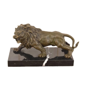Groźny Ryczący Lew - Figura Rzeźba z Brązu - Brąz - Dekoracja