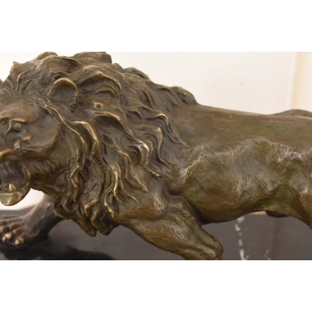 Groźny Ryczący Lew - Figura Rzeźba z Brązu - Brąz - Dekoracja