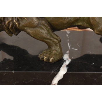 Groźny Ryczący Lew - Figura Rzeźba z Brązu - Brąz - Dekoracja