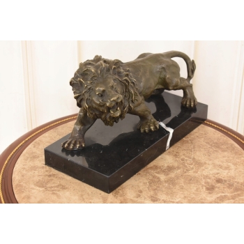 Groźny Ryczący Lew - Figura Rzeźba z Brązu - Brąz - Dekoracja
