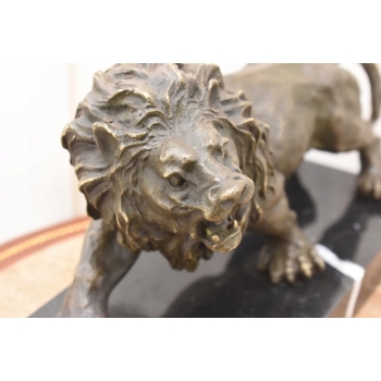 Groźny Ryczący Lew - Figura Rzeźba z Brązu - Brąz - Dekoracja