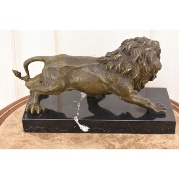 Groźny Ryczący Lew - Figura Rzeźba z Brązu - Brąz - Dekoracja