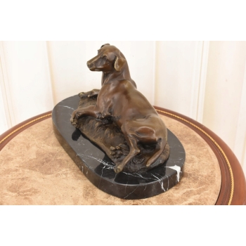 Leżący Pies Myśliwski - Figura Rzeźba z Brązu - Dekoracja Ozdoba