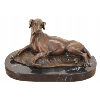 Leżący Pies Myśliwski - Figura Rzeźba z Brązu - Dekoracja Ozdoba