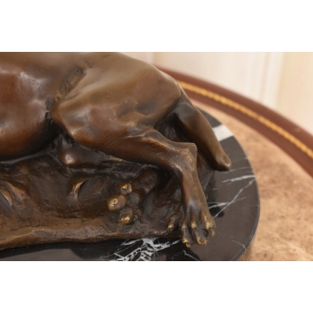 Leżący Pies Myśliwski - Figura Rzeźba z Brązu - Dekoracja Ozdoba