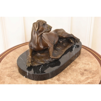 Leżący Pies Myśliwski - Figura Rzeźba z Brązu - Dekoracja Ozdoba