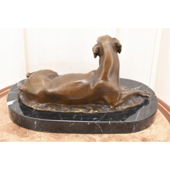 Leżący Pies Myśliwski - Figura Rzeźba z Brązu - Dekoracja Ozdoba