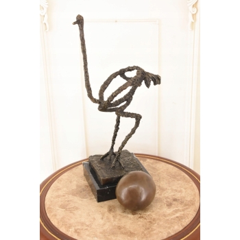 Nowoczesny Struś z Jajkiem - Styl Salvador Dali - Rzeźba Figura z Brązu
