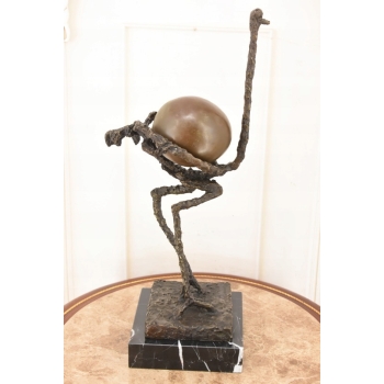 Nowoczesny Struś z Jajkiem - Styl Salvador Dali - Rzeźba Figura z Brązu