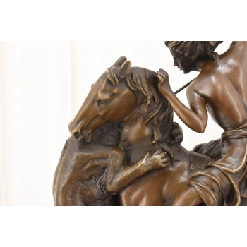 Amazońska Wojowniczka na Koniu Walcząca z Panterą - Figura Rzeźba z Brązu