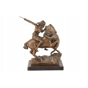 Amazońska Wojowniczka na Koniu Walcząca z Panterą - Figura Rzeźba z Brązu