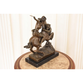 Amazońska Wojowniczka na Koniu Walcząca z Panterą - Figura Rzeźba z Brązu