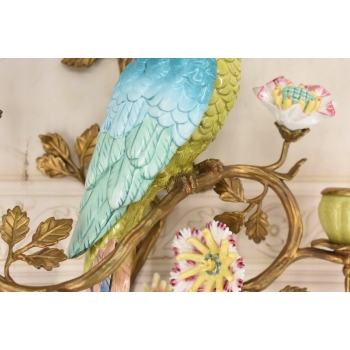 2x Porcelanowy Świecznik Papuga Na Gałęzi - Porcelana + Brąz - Na Ścianę