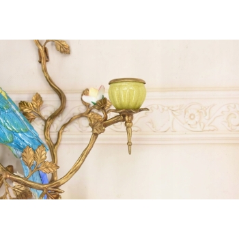 2x Porcelanowy Świecznik Papuga Na Gałęzi - Porcelana + Brąz - Na Ścianę