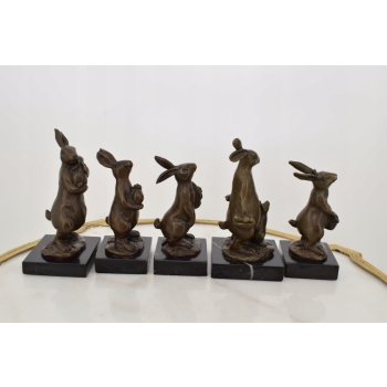 Rodzina Królików - Królik Zając - Figury Rzeźby z Brązu - Dekoracja