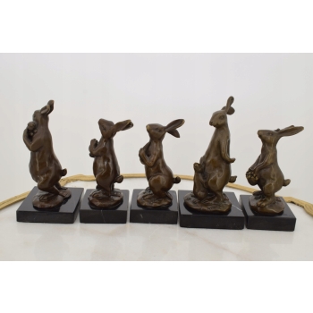 Rodzina Królików - Królik Zając - Figury Rzeźby z Brązu - Dekoracja