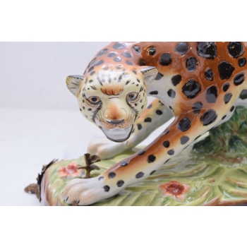 PANTERA PUMA LAMPART 82 figura z porcelany + brązu