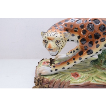 PANTERA PUMA LAMPART 82 figura z porcelany + brązu