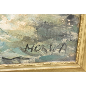 Mokwa - Statek na Morzu w Czasie Sztormu - Marynistyka - Polski Stary Obraz