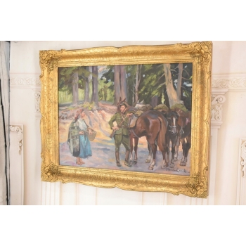 Wojciech Kossak - Spotkanie Ułana i Dziewczyny - Obraz Olejny Złota Rama