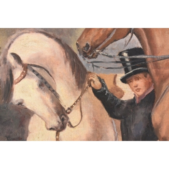 Juliusz Kossak - Portret Arystokraty z Końmi - Dżokej - Polski Obraz Olejny