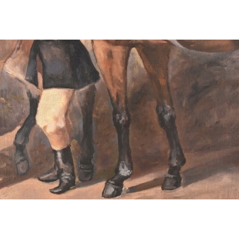 Juliusz Kossak - Portret Arystokraty z Końmi - Dżokej - Polski Obraz Olejny