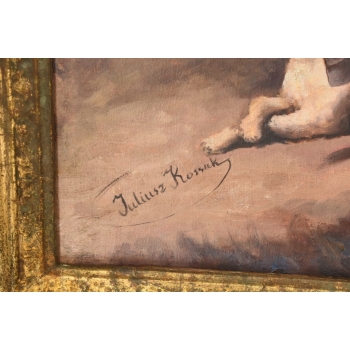 Juliusz Kossak - Portret Arystokraty z Końmi - Dżokej - Polski Obraz Olejny