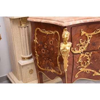 Komoda w stylu Ludwika XV + Blat Marmur – Intarsja