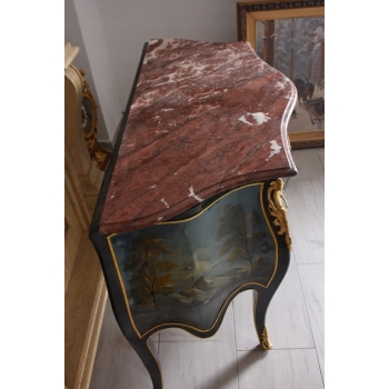 Pałacowa Drewniana Komoda z Malunkami - Szafa - Arystokracja - Złote Okucia