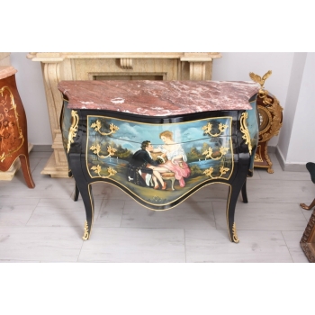 Pałacowa Drewniana Komoda z Malunkami - Szafa - Arystokracja - Złote Okucia