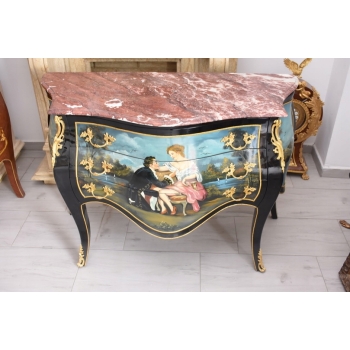 Pałacowa Drewniana Komoda z Malunkami - Szafa - Arystokracja - Złote Okucia