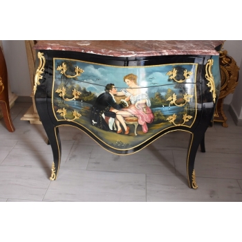 Pałacowa Drewniana Komoda z Malunkami - Szafa - Arystokracja - Złote Okucia