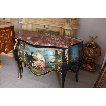 Pałacowa Drewniana Komoda z Malunkami - Szafa - Arystokracja - Złote Okucia