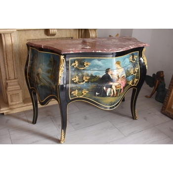 Pałacowa Drewniana Komoda z Malunkami - Szafa - Arystokracja - Złote Okucia