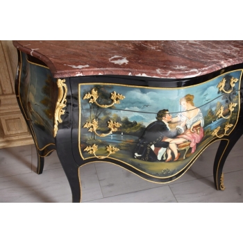 Pałacowa Drewniana Komoda z Malunkami - Szafa - Arystokracja - Złote Okucia