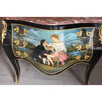 Pałacowa Drewniana Komoda z Malunkami - Szafa - Arystokracja - Złote Okucia