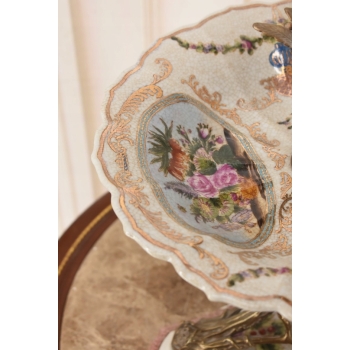 Piętrowa Porcelanowa Patera 3 w 1 - Porcelana + Brąz - Owocnik + Wazon