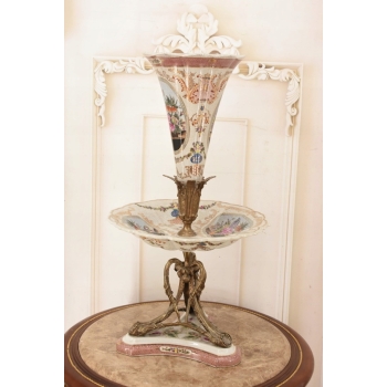 Piętrowa Porcelanowa Patera 3 w 1 - Porcelana + Brąz - Owocnik + Wazon